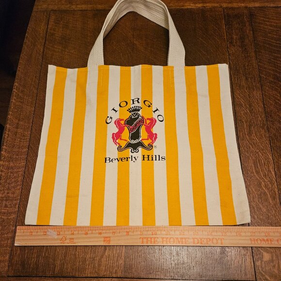 Vintage Giorgio Beverly Hills Yellow & White Stripe Canvas Tote Bag. - Picture 3 of 4